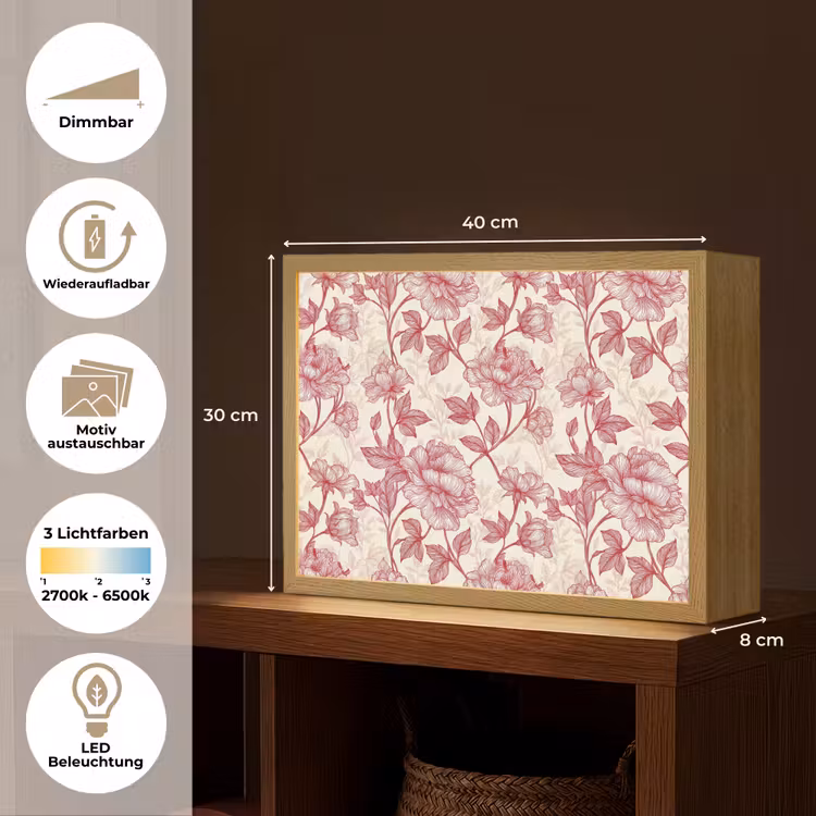 Pioenrozen - Modern - Rood Light Box met batterij (Wandlamp) middel 907 -USP_websiteoverzichtDE