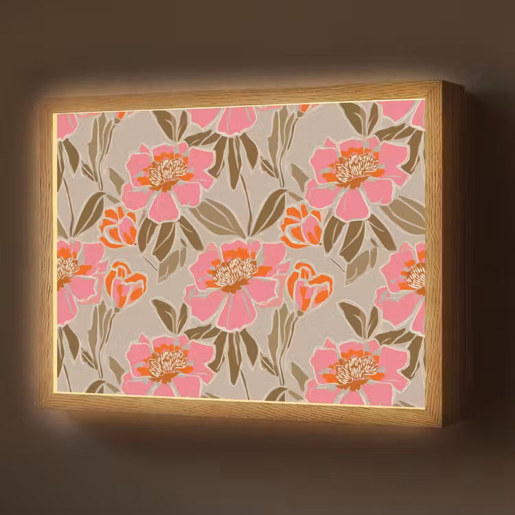 Pioenrozen - Patroon - Roze Light Box met batterij (Wandlamp) middel 907 -z3d_website