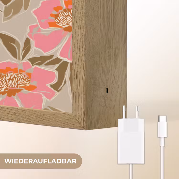 Pioenrozen - Patroon - Roze Light Box met batterij (Wandlamp) middel 907 -USP_websiteoplaadbaarDE