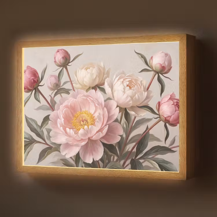 Pioenrozen - Boeket - Roze Light Box met batterij (Wandlamp) middel -z3d_website