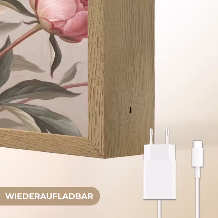 Pioenrozen - Boeket - Roze Light Box met batterij (Wandlamp) middel -USP_websiteoplaadbaarDE