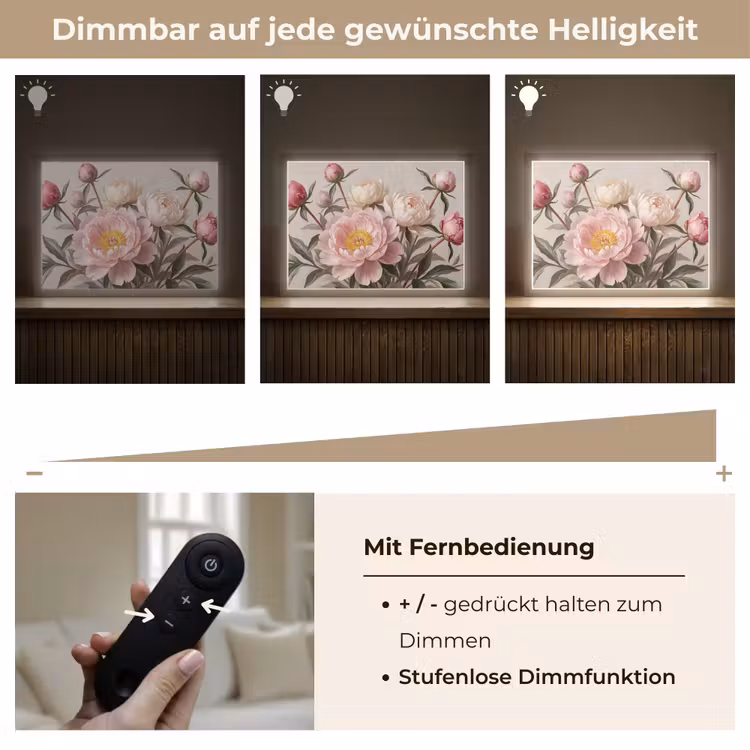 Pioenrozen - Boeket - Roze Light Box met batterij (Wandlamp) middel -USP_dimbaarDE