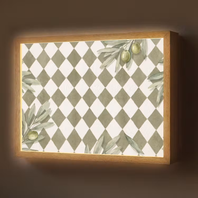 Plant - Olijftakken - Waterverf - Mediterraan - Groen Light Box met batterij (Wandlamp) middel -z3d_website