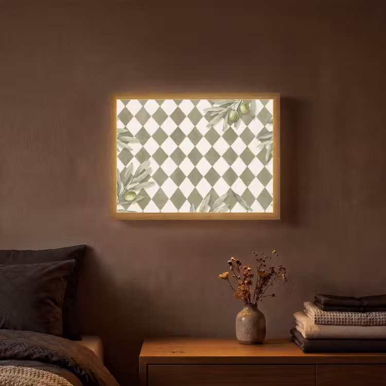 Plant - Olijftakken - Waterverf - Mediterraan - Groen Light Box met batterij (Wandlamp) middel -sfeer4