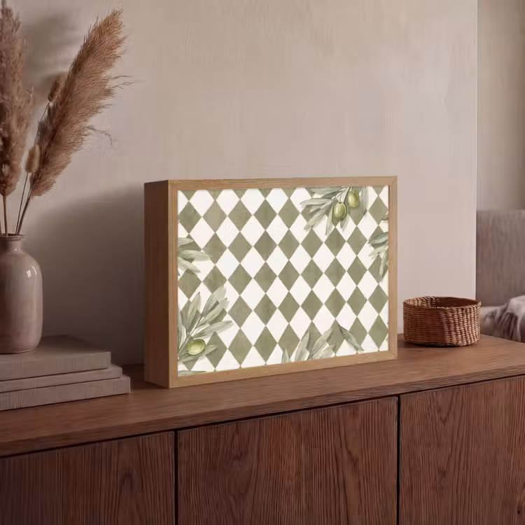 Plant - Olijftakken - Waterverf - Mediterraan - Groen Light Box met batterij (Wandlamp) middel -sfeer2