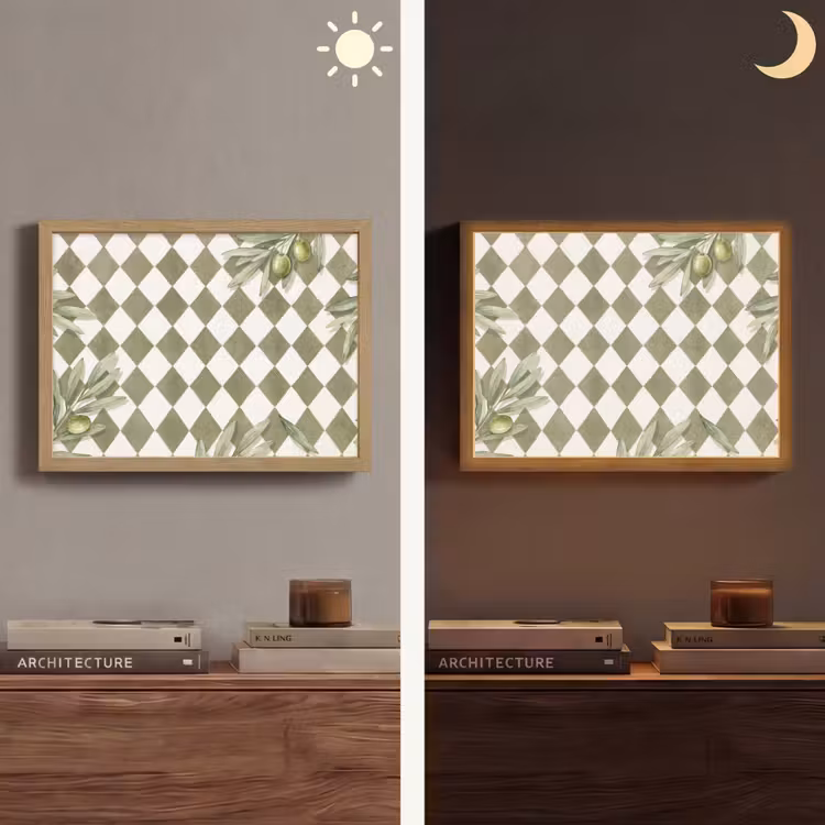 Plant - Olijftakken - Waterverf - Mediterraan - Groen Light Box met batterij (Wandlamp) middel -sfeer3