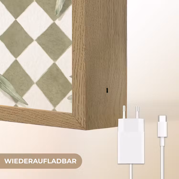 Plant - Olijftakken - Waterverf - Mediterraan - Groen Light Box met batterij (Wandlamp) middel -USP_websiteoplaadbaarDE