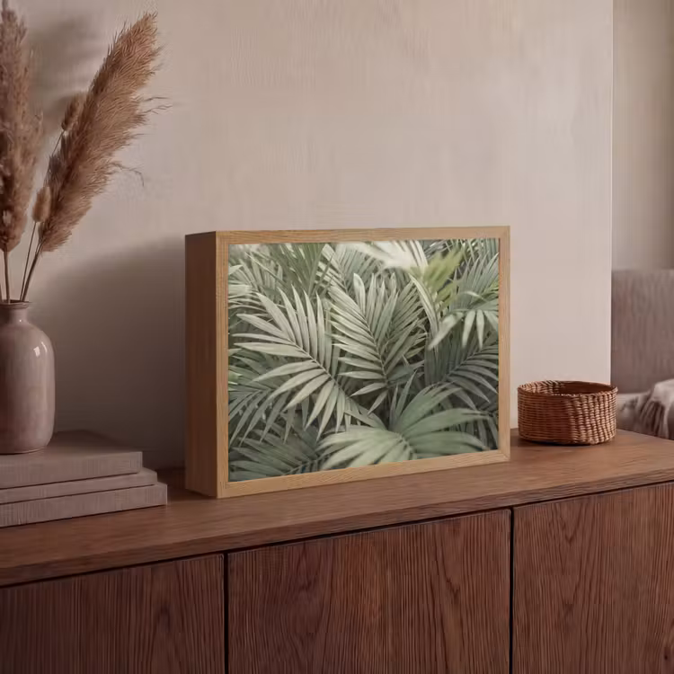 Plant - Palmbladeren - Natuur - Groen Light Box met batterij (Wandlamp) middel -sfeer2