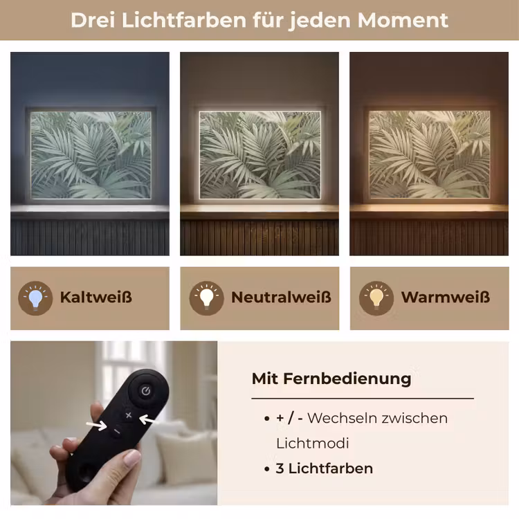 Plant - Palmbladeren - Natuur - Groen Light Box met batterij (Wandlamp) middel -USP_lichtkleurDE