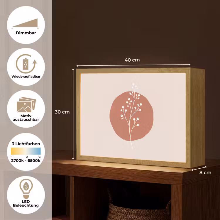 Plant - Tak - Abstract - Modern - Wit Light Box met batterij (Wandlamp) middel -USP_websiteoverzichtDE