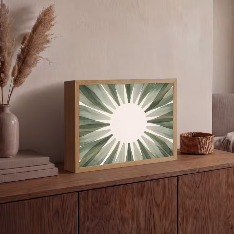 Planten - Abstract - Waterverf - Groen - Natuur Light Box met batterij (Wandlamp) middel -sfeer2