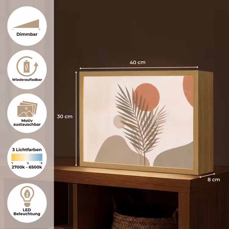 Planten - Bladeren - Abstract - Modern - Beige Light Box met batterij (Wandlamp) middel -USP_websiteoverzichtDE