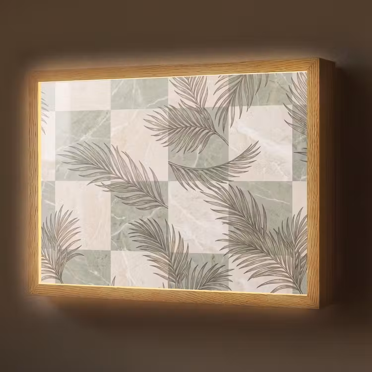 Planten - Bladeren - Marmer - Modern - Groen Light Box met batterij (Wandlamp) middel -z3d_website