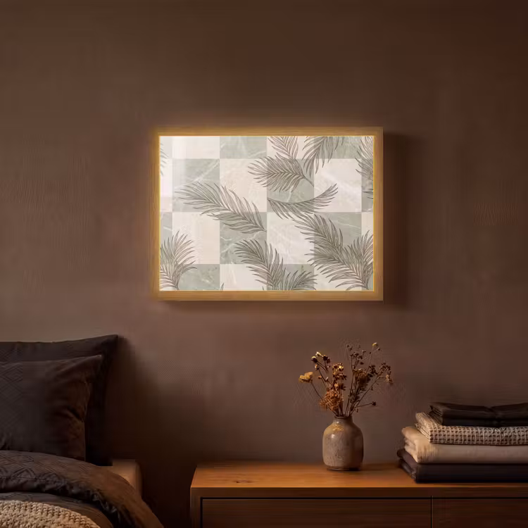 Planten - Bladeren - Marmer - Modern - Groen Light Box met batterij (Wandlamp) middel -sfeer4