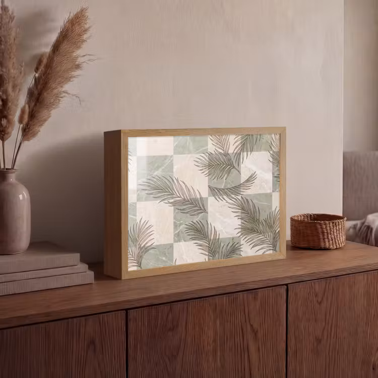 Planten - Bladeren - Marmer - Modern - Groen Light Box met batterij (Wandlamp) middel -sfeer2