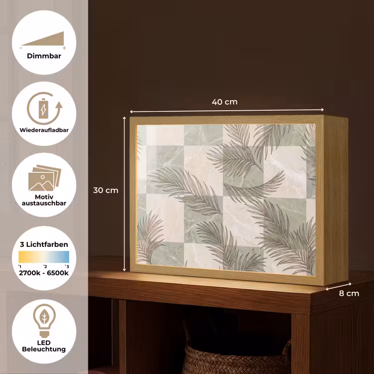 Planten - Bladeren - Marmer - Modern - Groen Light Box met batterij (Wandlamp) middel -USP_websiteoverzichtDE