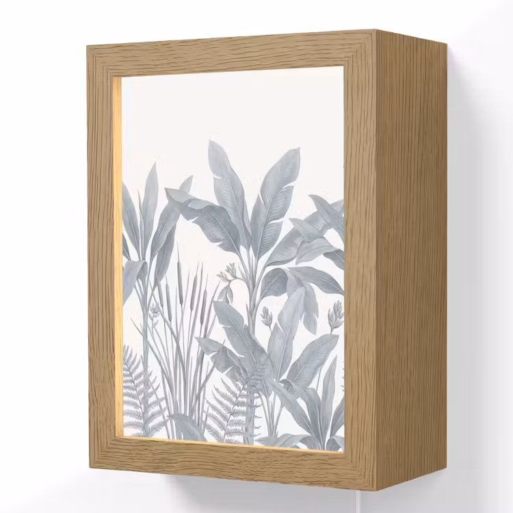 Planten - Bladeren - Natuur - Grijs Light Box met kabel (Wandlamp) klein -3d