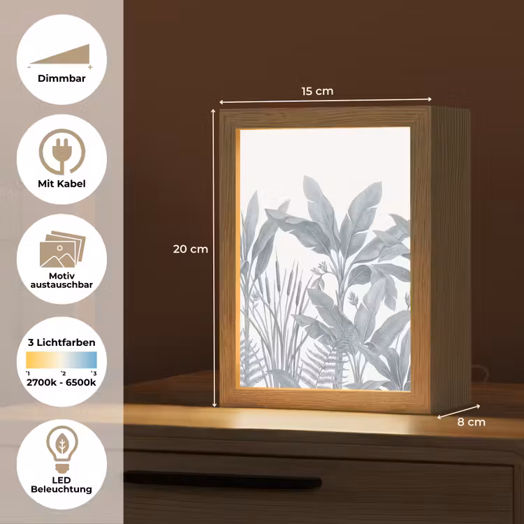 Planten - Bladeren - Natuur - Grijs Light Box met kabel (Wandlamp) klein -USP_websiteoverzichtDE