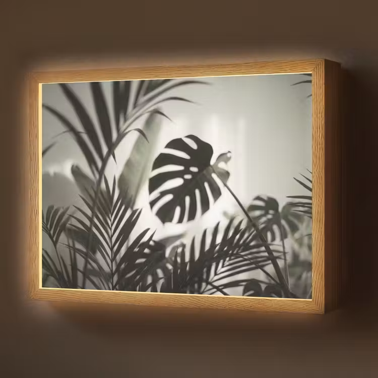 Planten - Bladeren - Natuur - Minimalistisch - Groen Light Box met batterij (Wandlamp) middel -z3d_website