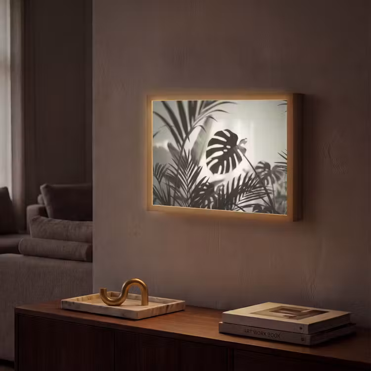 Planten - Bladeren - Natuur - Minimalistisch - Groen Light Box met batterij (Wandlamp) middel -sfeer1