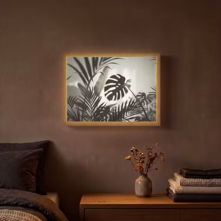 Planten - Bladeren - Natuur - Minimalistisch - Groen Light Box met batterij (Wandlamp) middel -sfeer4
