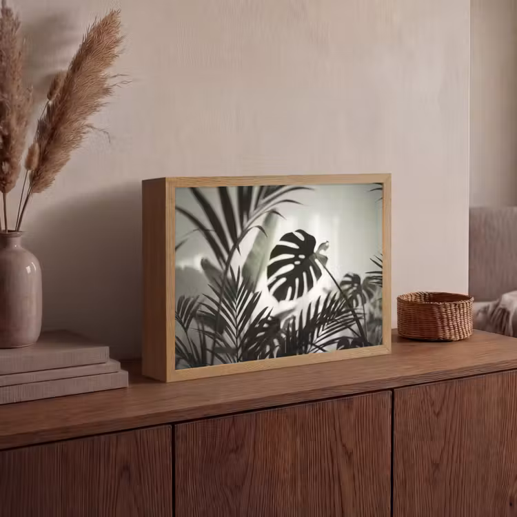 Planten - Bladeren - Natuur - Minimalistisch - Groen Light Box met batterij (Wandlamp) middel -sfeer2