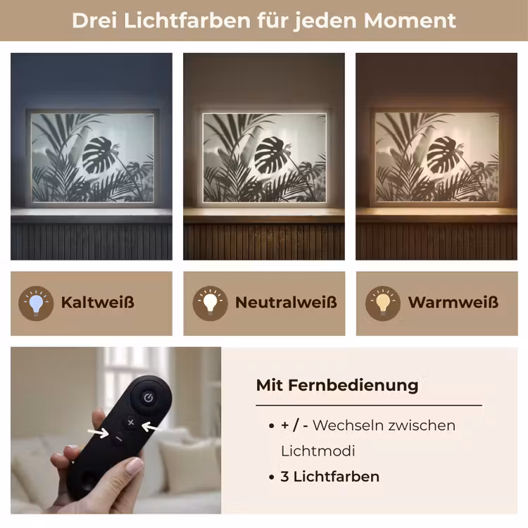 Planten - Bladeren - Natuur - Minimalistisch - Groen Light Box met batterij (Wandlamp) middel -USP_lichtkleurDE
