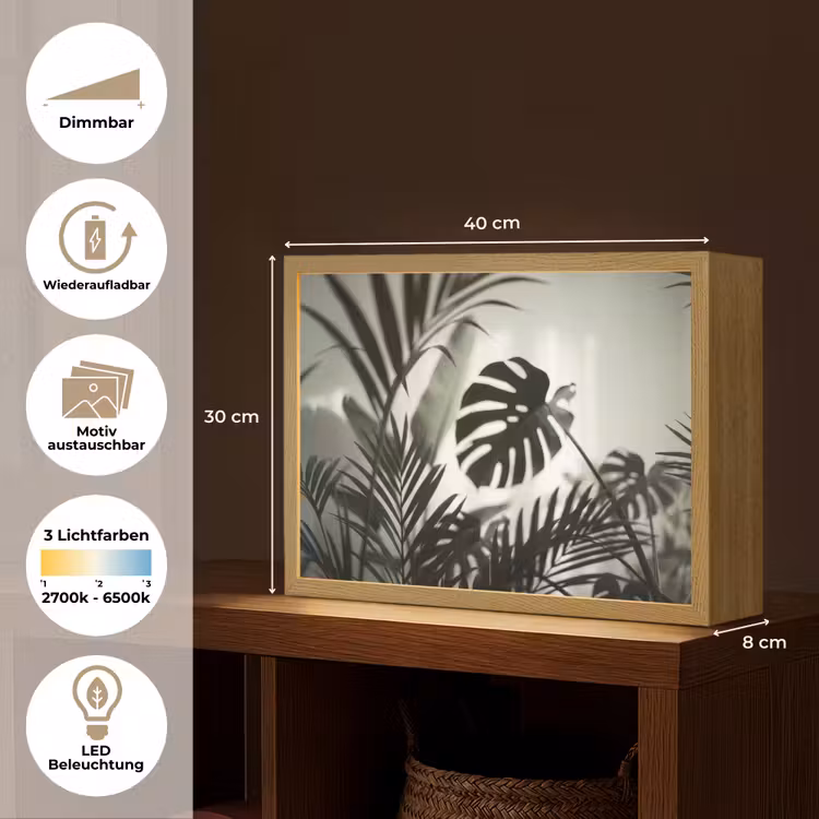 Planten - Bladeren - Natuur - Minimalistisch - Groen Light Box met batterij (Wandlamp) middel -USP_websiteoverzichtDE