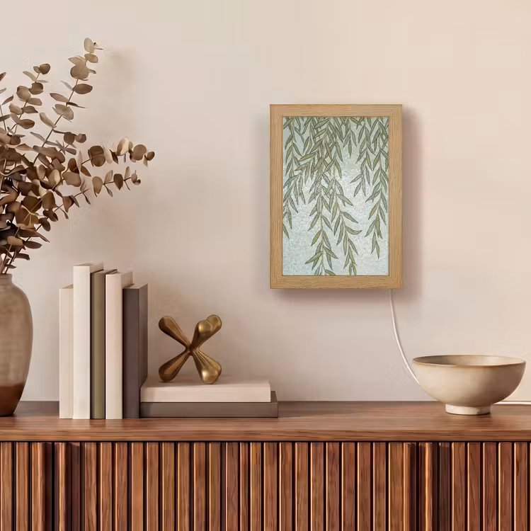 Planten - Mozaïek - Patroon - Groen - Blauw Light Box met kabel (Wandlamp) klein -sfeer2