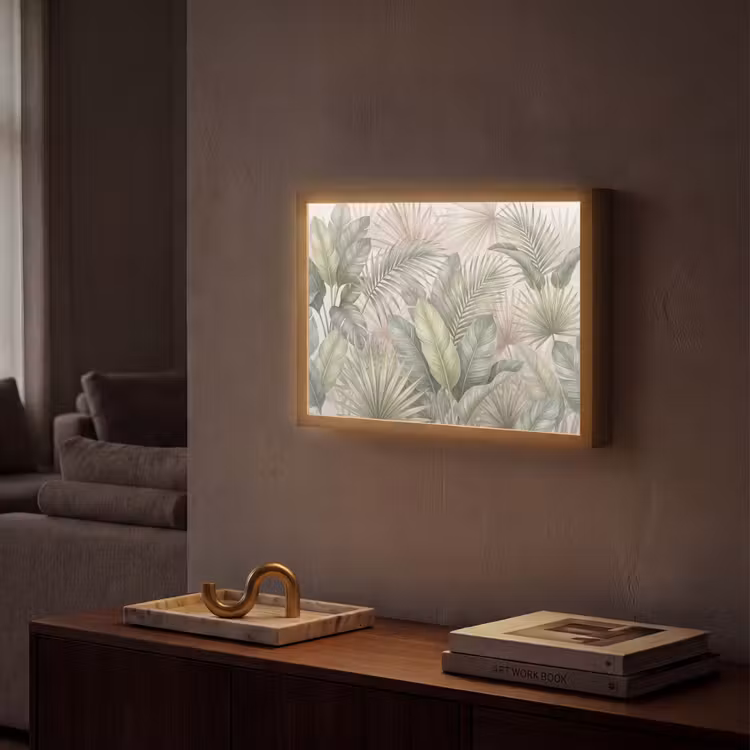 Planten - Tropisch - Bladeren - Groen - Natuur Light Box met batterij (Wandlamp) middel -sfeer1