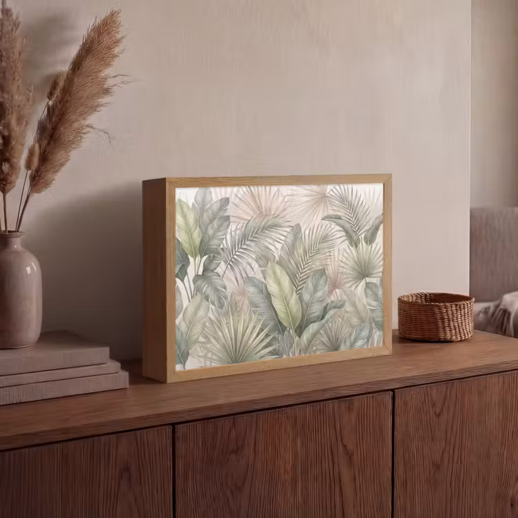 Planten - Tropisch - Bladeren - Groen - Natuur Light Box met batterij (Wandlamp) middel -sfeer2