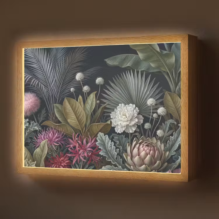 Planten - Tropisch - Botanisch - Donker - Groen Light Box met batterij (Wandlamp) middel -z3d_website