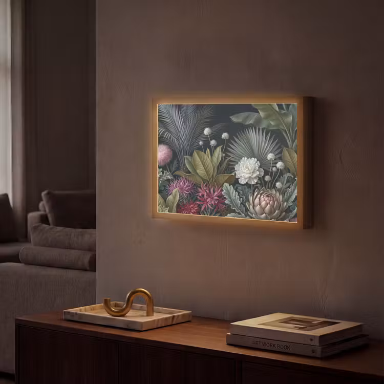 Planten - Tropisch - Botanisch - Donker - Groen Light Box met batterij (Wandlamp) middel -sfeer1