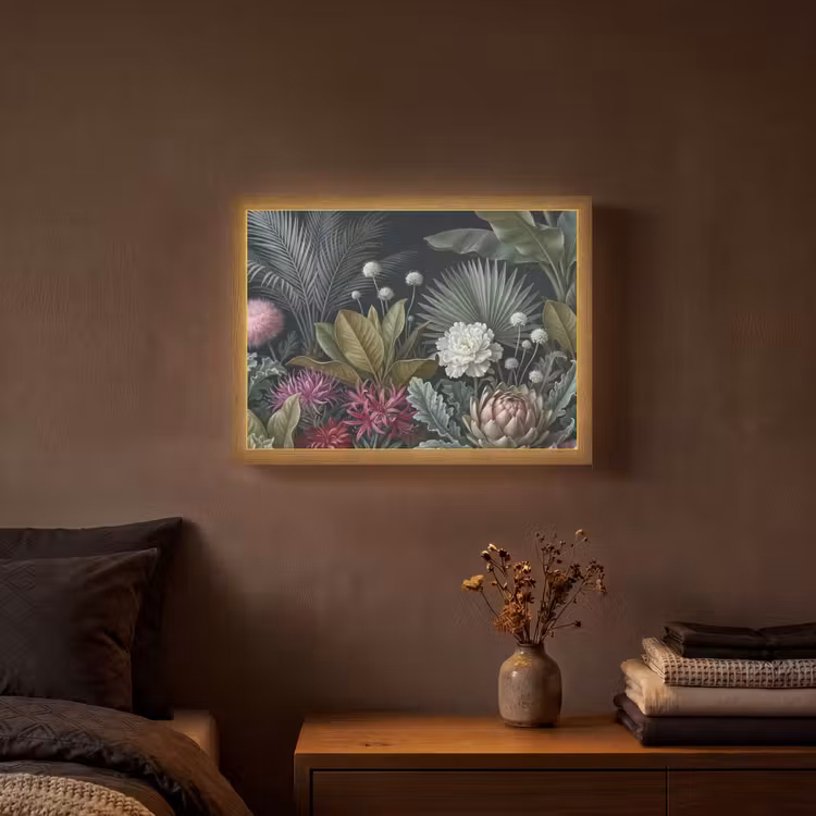 Planten - Tropisch - Botanisch - Donker - Groen Light Box met batterij (Wandlamp) middel -sfeer4