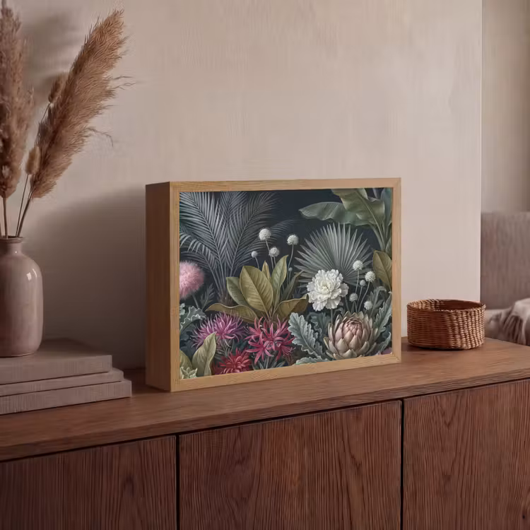 Planten - Tropisch - Botanisch - Donker - Groen Light Box met batterij (Wandlamp) middel -sfeer2