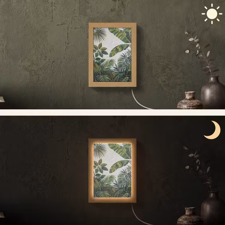 Planten - Tropisch - Mozaïek - Groen - Natuur Light Box met kabel (Wandlamp) klein -sfeer3