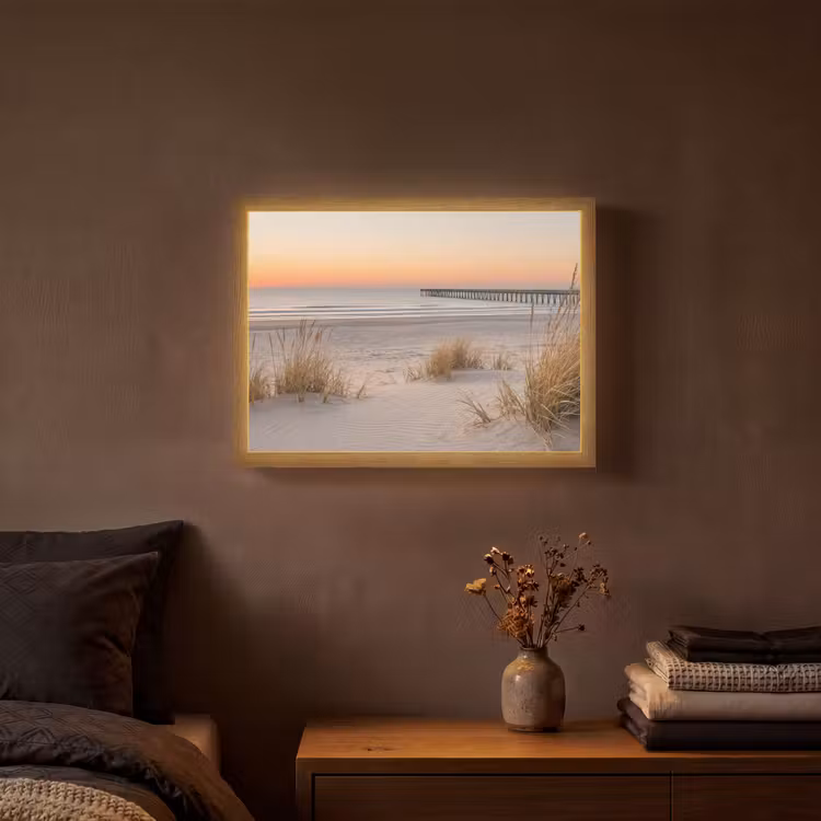 Pier - Zonsondergang - Strand Light Box met batterij (Wandlamp) middel -sfeer4