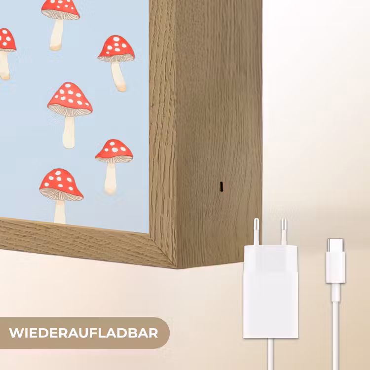 Paddenstoel -Sprookje - Blauw Light Box met batterij (Wandlamp) middel 907 -USP_websiteoplaadbaarDE