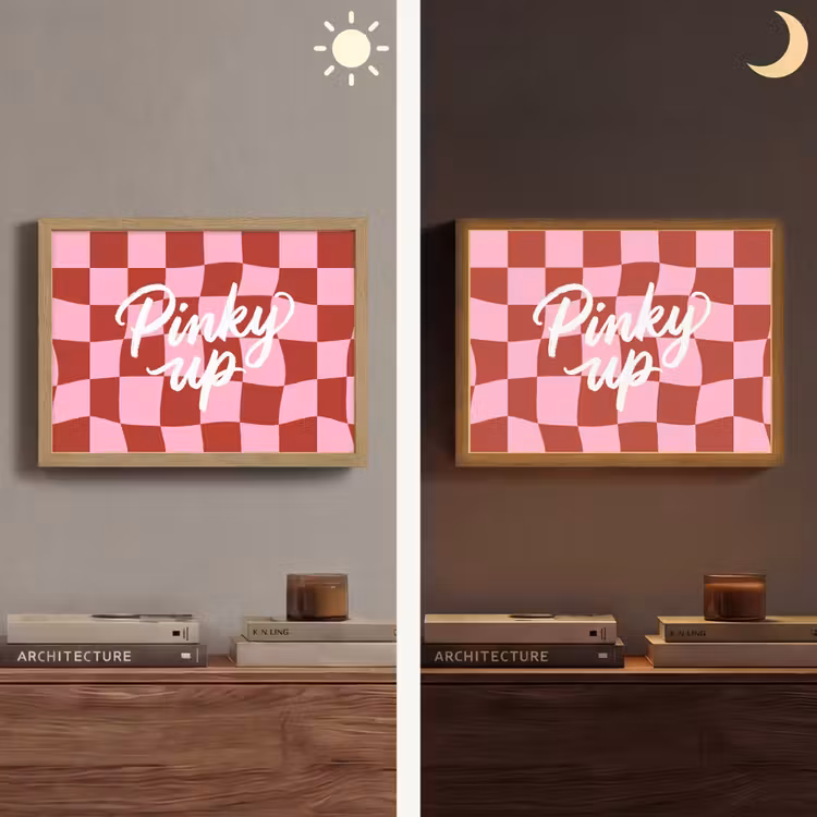 Pinky up - Geblokt - Bordeauxrood Light Box met batterij (Wandlamp) middel -sfeer3