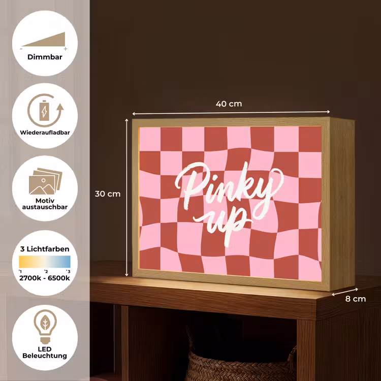 Pinky up - Geblokt - Bordeauxrood Light Box met batterij (Wandlamp) middel -USP_websiteoverzichtDE