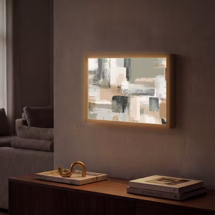 Penseelstreken - Abstract - Aardetinten Light Box met batterij (Wandlamp) middel -sfeer1