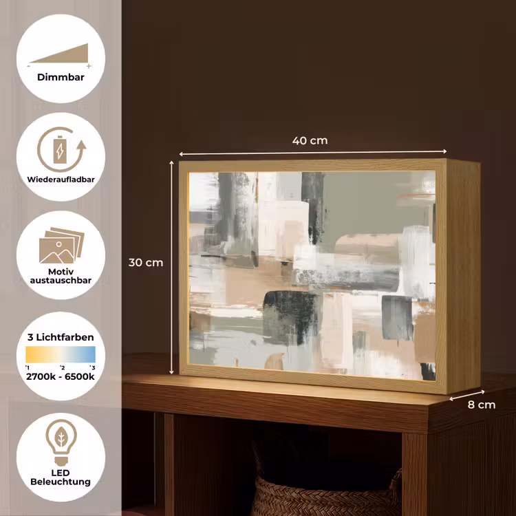 Penseelstreken - Abstract - Aardetinten Light Box met batterij (Wandlamp) middel -USP_websiteoverzichtDE