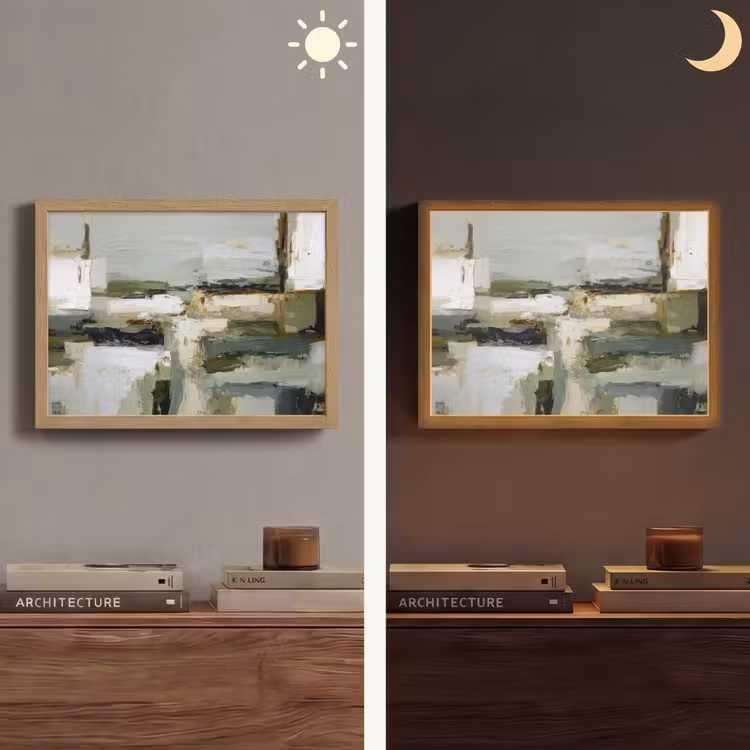 Penseelstreken - Groen - Abstract - Japandi Light Box met batterij (Wandlamp) middel -sfeer3