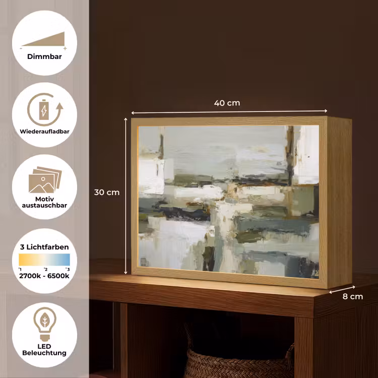 Penseelstreken - Groen - Abstract - Japandi Light Box met batterij (Wandlamp) middel -USP_websiteoverzichtDE