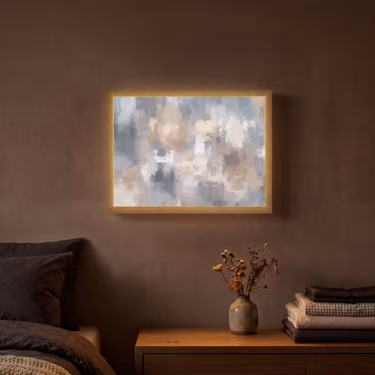 Penseelstreken - Schilderij - Beige Light Box met batterij (Wandlamp) middel -sfeer4