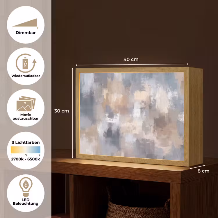 Penseelstreken - Schilderij - Beige Light Box met batterij (Wandlamp) middel -USP_websiteoverzichtDE