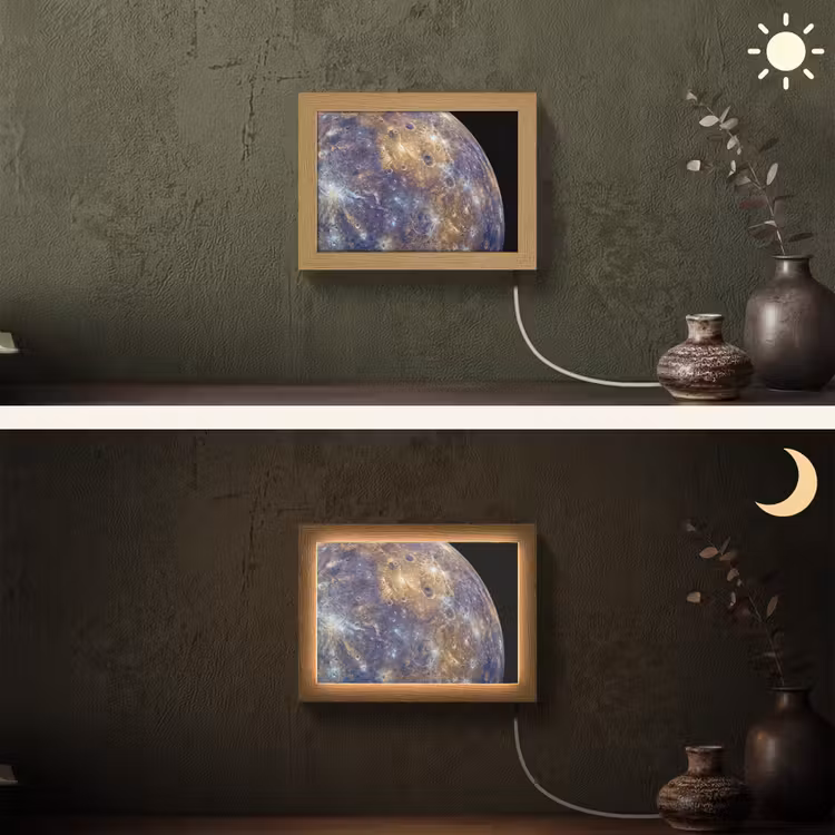 Lightbox - Wandleuchte - Planet – Krater – Weltraum - Planeet - Kraters - Ruimte Light Box met kabel (Wandlamp) klein
