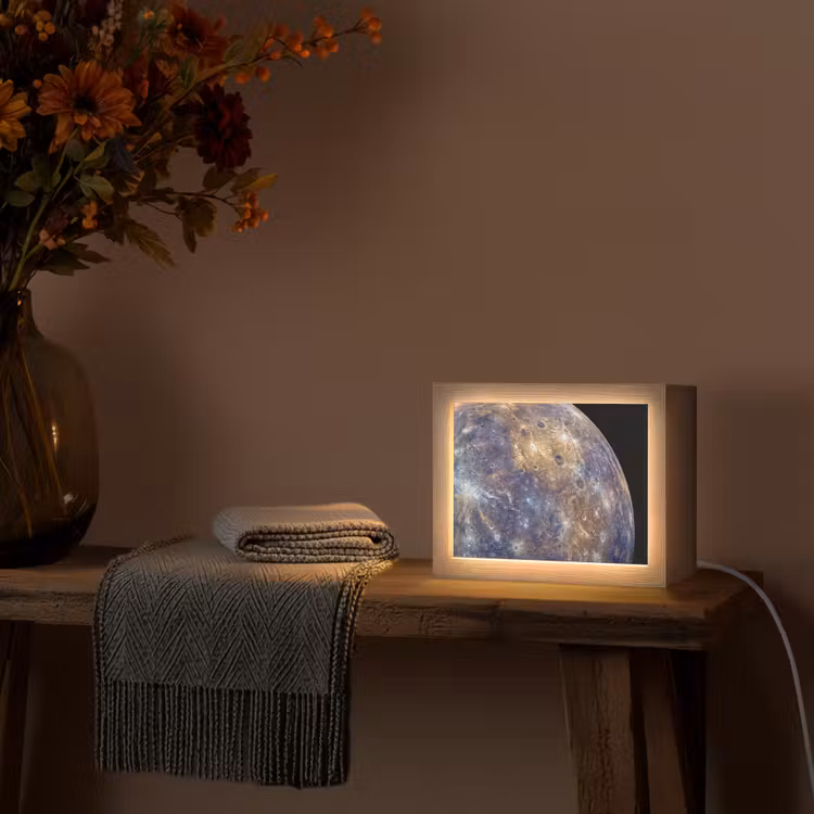 Lightbox - Wandleuchte - Planet – Krater – Weltraum - Planeet - Kraters - Ruimte Light Box met kabel (Wandlamp) klein