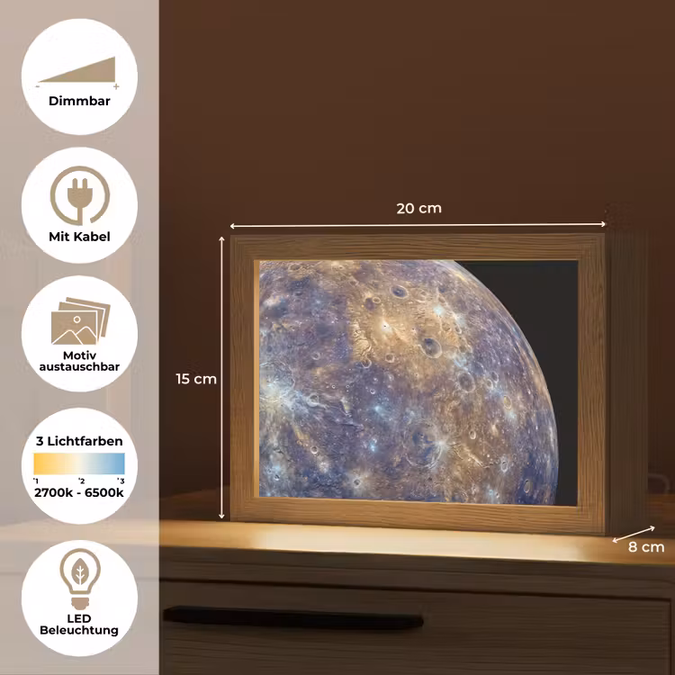 Lightbox - Wandleuchte - Planet – Krater – Weltraum - Planeet - Kraters - Ruimte Light Box met kabel (Wandlamp) klein