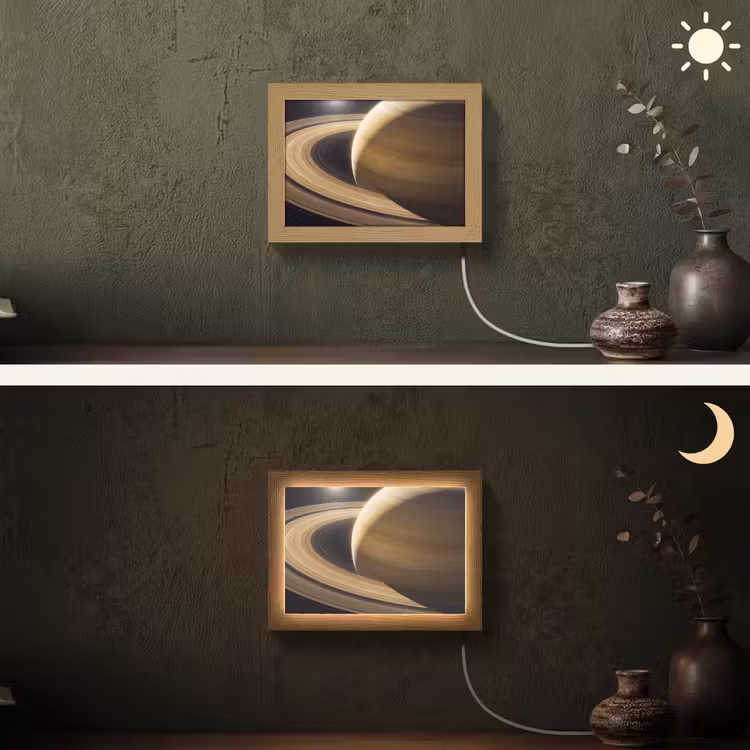 Lightbox - Wandleuchte - Planet – Ringe – Weltraum - Planeet - Ringen - Ruimte Light Box met kabel (Wandlamp) klein